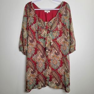 Umgee Big Bow Paisley Fall Boho Chic Red Midi‎ Dress M
